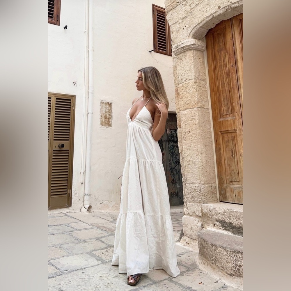 NEW! Princess Polly Lincoln Maxi Halter Top Dress Linen Blend White SZ 12